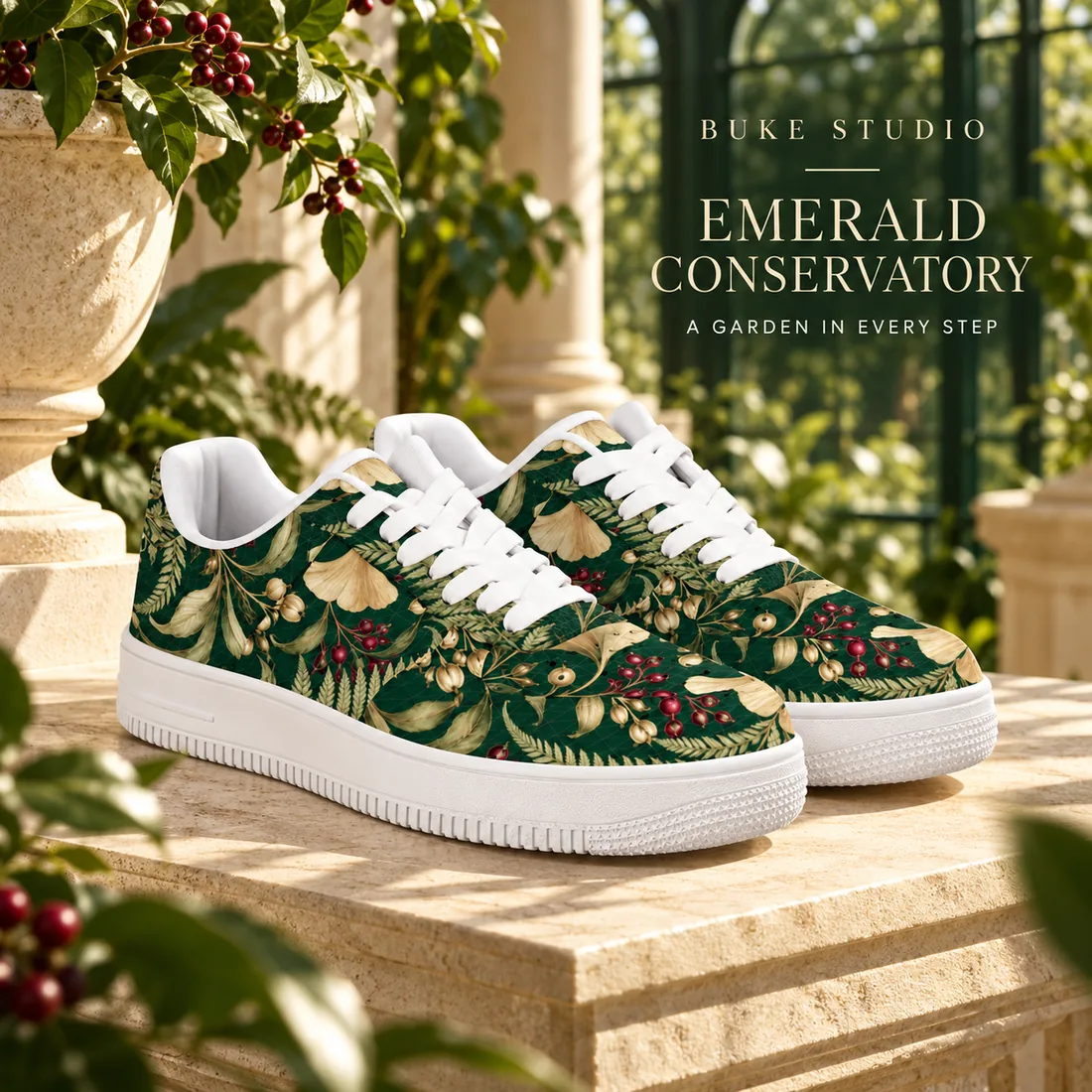 Emerald Conservatory print design on the Classic Low-Top
