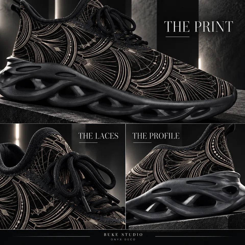 Onyx Deco print and material details in a styled scene